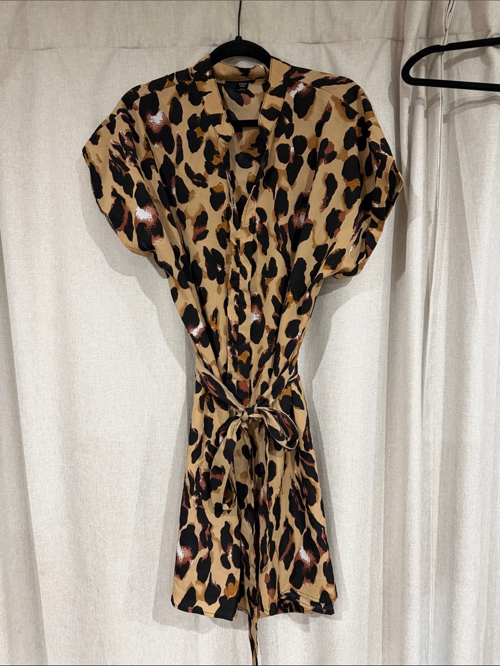 SHEIN Leopard Print Tie-Waist Mini Dress in Tan and Black
